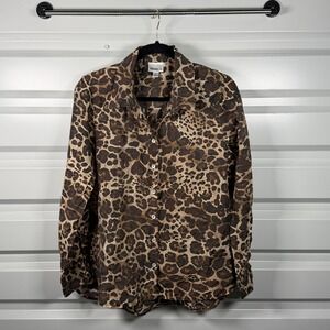 Bailey 44 Womens Large Leopard Print Button Down Blouse Brown Long Sleeve